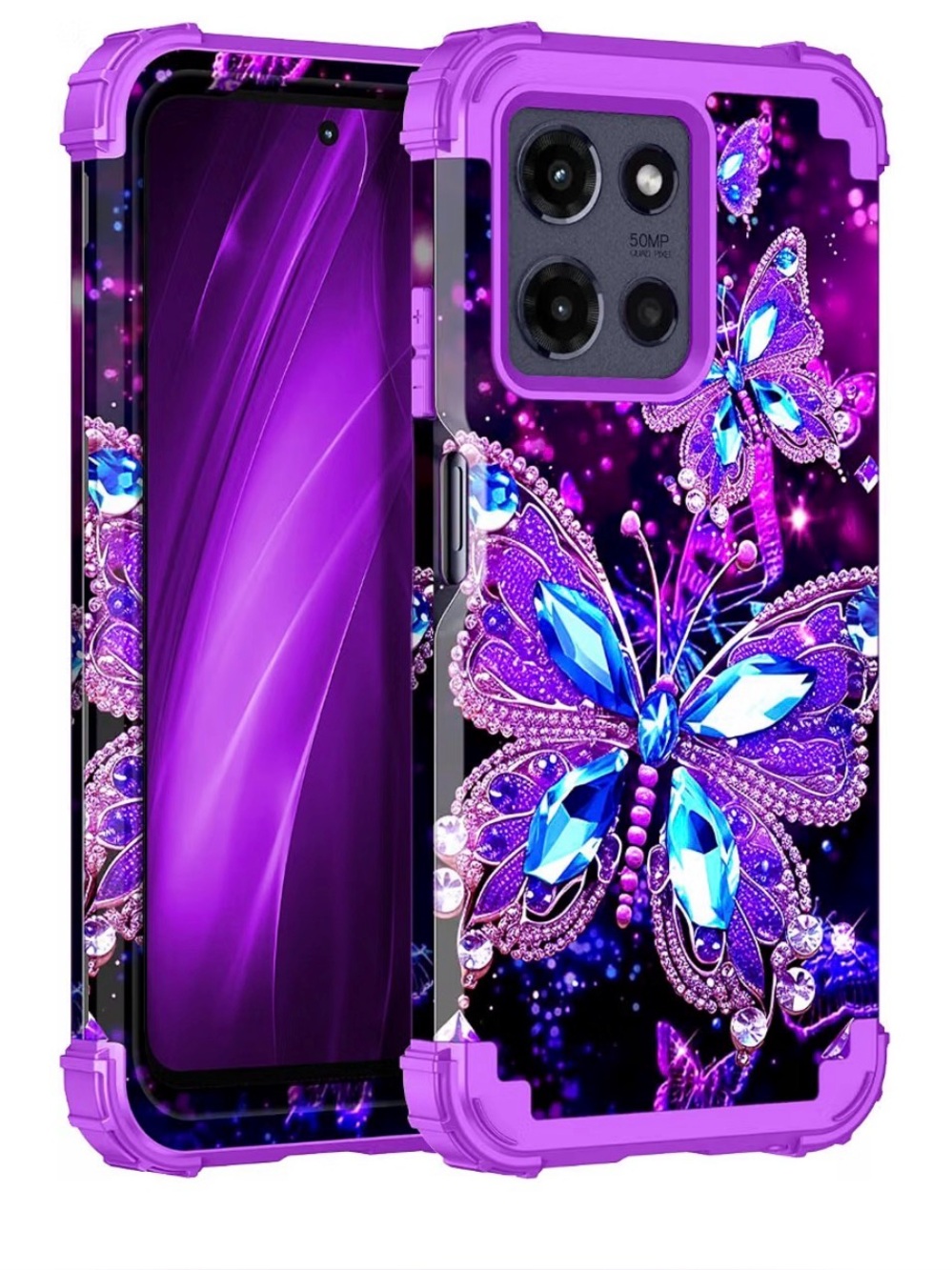 Purple Butterfly Bling Phone Case - Protective Design Moto G 5G New